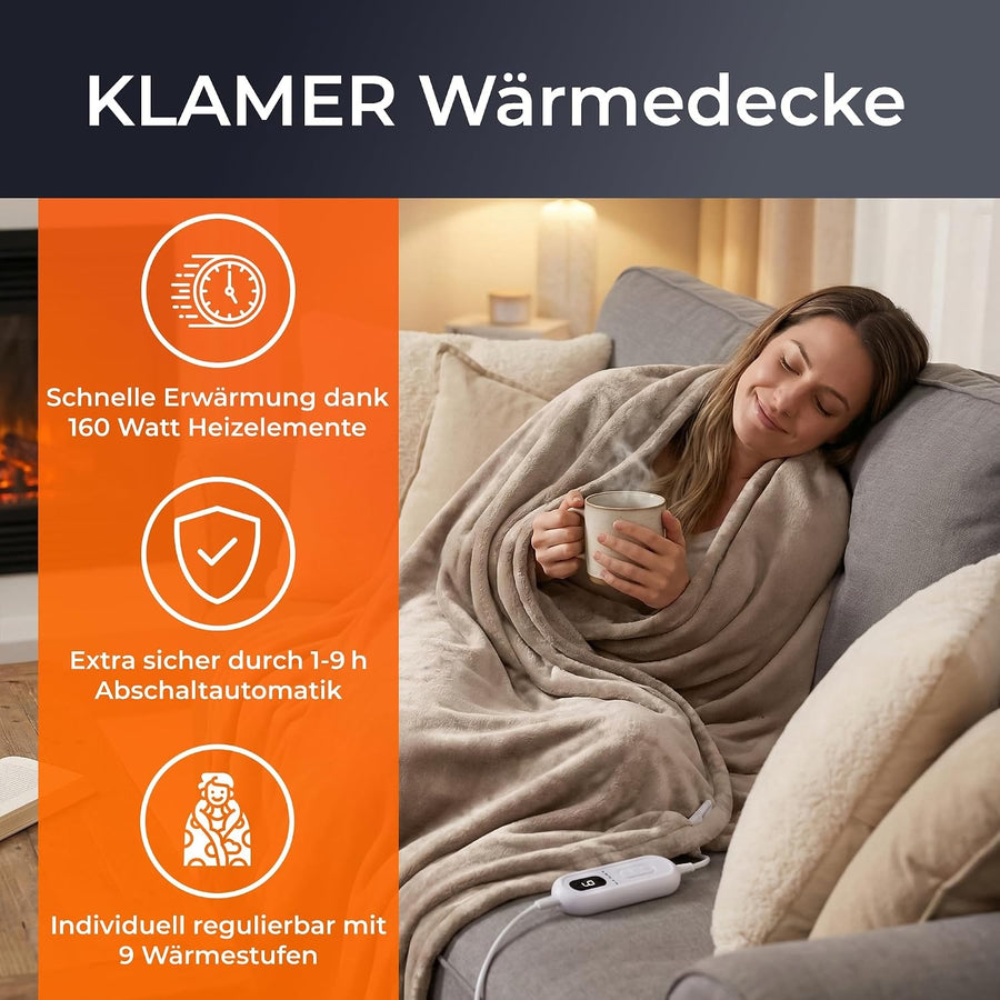 KLAMER elektrische Wärmedecke, 180 × 130 cm – Beige / 180 × 130 cm – Detailansicht 2